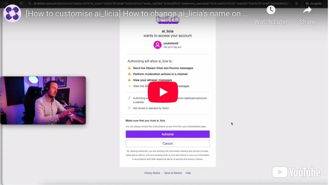 Changing ai_licia’s name on Twitch